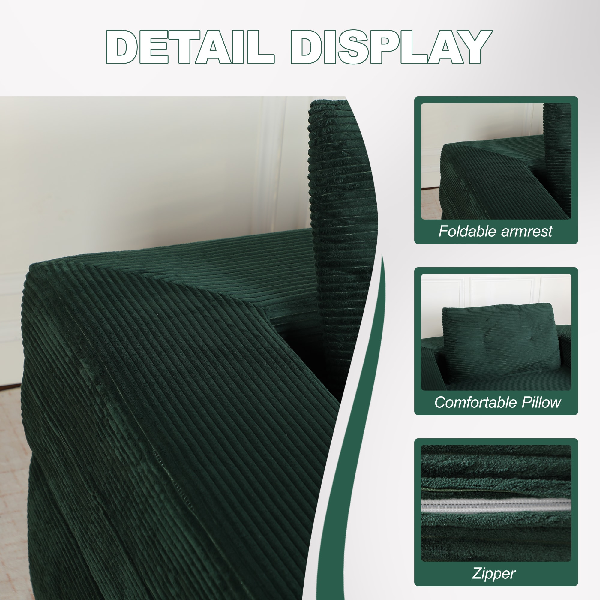 Compression Human Dog Sofa Bed For Adult & Pets,Modern Floor Couch With Pillow For Living Room Bedroom,Corduroy Fabric,No Assembly Required, Dark Green_maomaolike.com